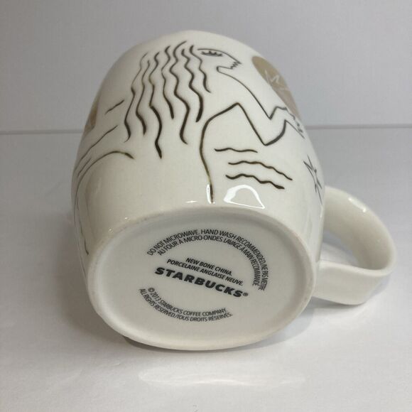 Starbucks White Gold Etched Mermaid Siren Coffee Cup Mug 12oz Bone China 2013 - Picture 7 of 7